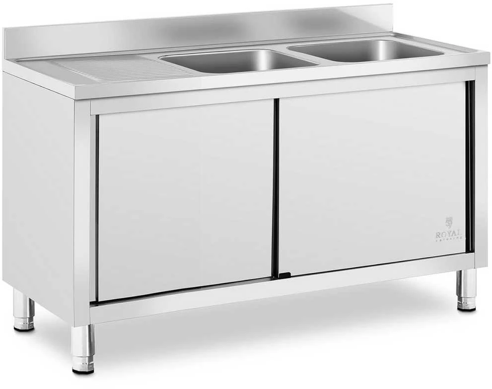 Royal Catering Dviejų indų maitinimo baseino kriauklė su spintele su stumdomomis durimis 140 x 70 x 95 cm