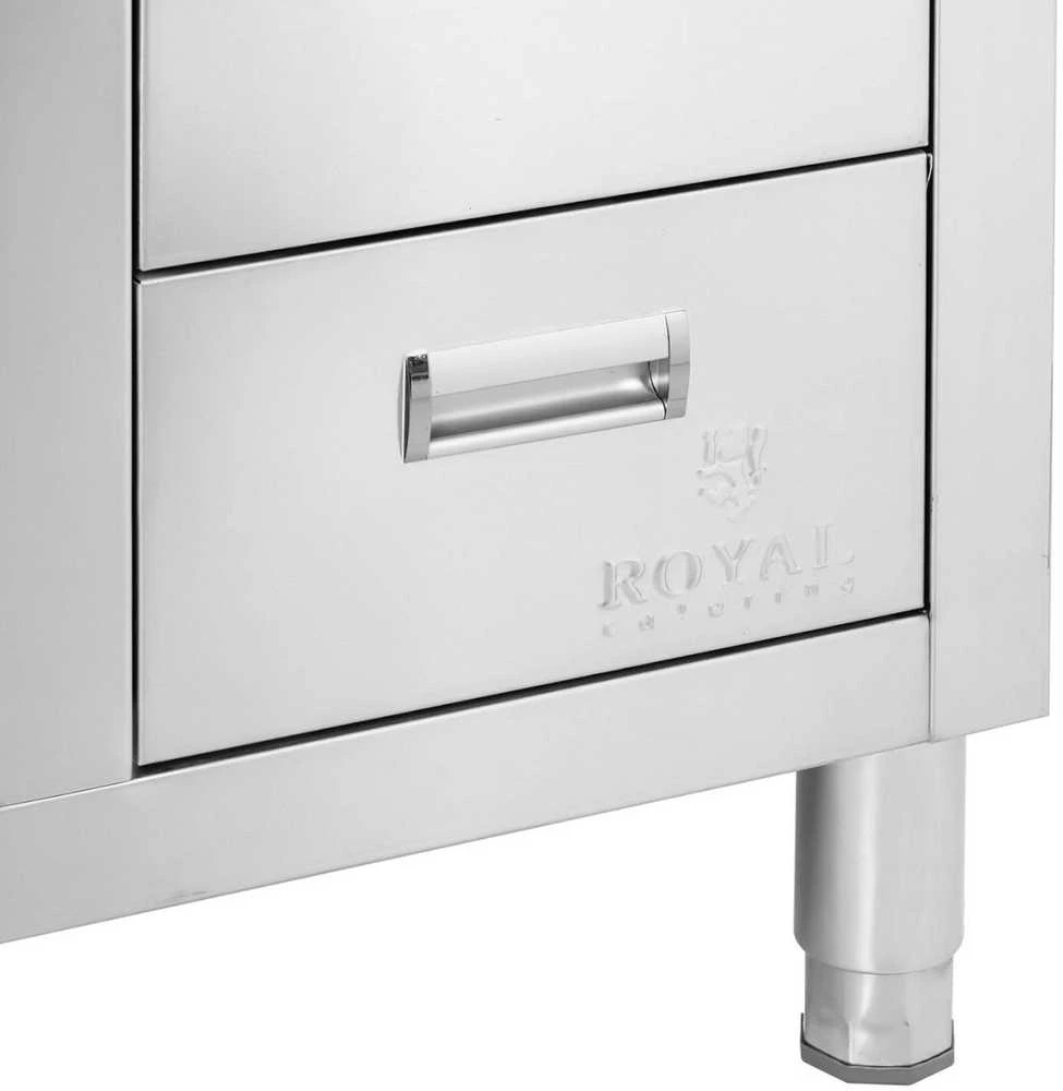 Royal Catering Vieno dubenio kriauklė su spintele su stumdomomis durimis ir stalčiais, plieninė, 100 x 60 x 94,5 cm