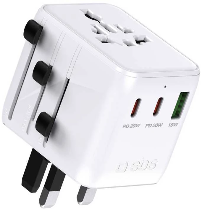 SBS universalus kelioninis adapteris 2xUSB-C 1xUSB-A - Baltas