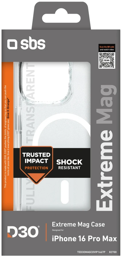 SBS Extreme Mag D3O MagSafe Apple iPhone 16 Pro Max – dėklas telefonui skaidrus