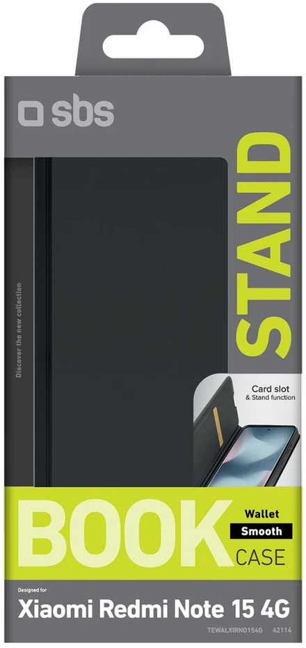 SBS Wallet Smooth dėklas skirtas Xiaomi Redmi Note 15 4G with Flip Cover – juodos spalvos