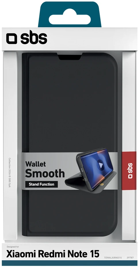 SBS Wallet Smooth dėklas skirtas Xiaomi Redmi Note 15 with Flip – juodos spalvos