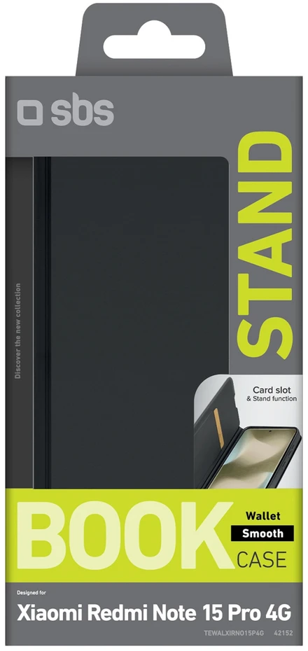 Dėklas SBS Wallet smooth for Xiaomi Redmi Note 15 Pro 4G, juodos spalvos