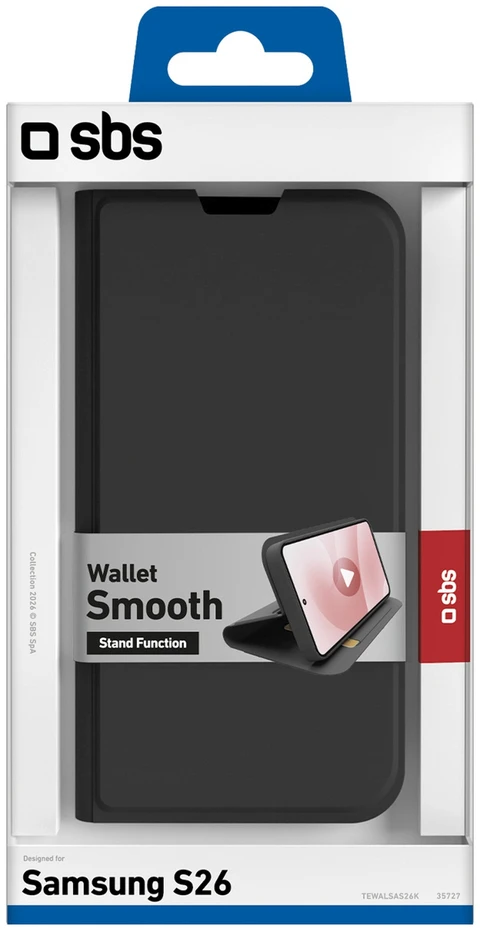 SBS Wallet Smooth dėklas skirtas Samsung Galaxy S26 with Flip – juodos spalvos
