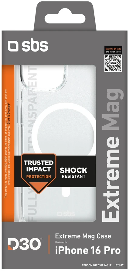 SBS Extreme Mag D3O MagSafe Apple iPhone 16 Pro – dėklas telefonui skaidrus