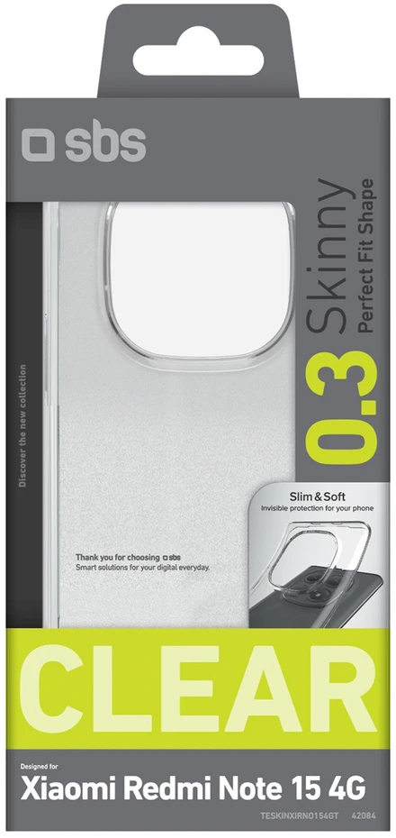 SBS Skinny dėklas skirtas Xiaomi Redmi Note 15 4G – skaidrus