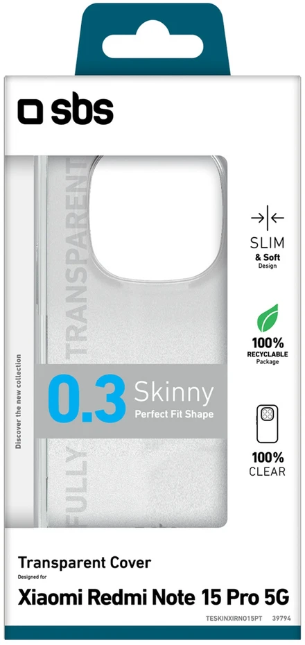 SBS Skinny dėklas skirtas Xiaomi Redmi Note 15 Pro – skaidrus