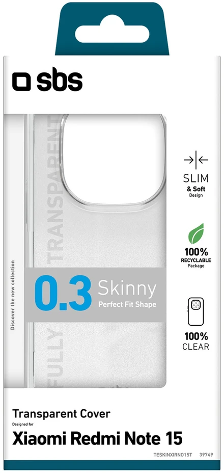 SBS Skinny dėklas skirtas Xiaomi Redmi Note 15 – skaidrus