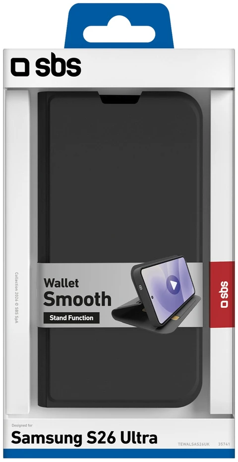 SBS Wallet Smooth dėklas skirtas Samsung Galaxy S26 Ultra with Flip Cover – juodos spalvos