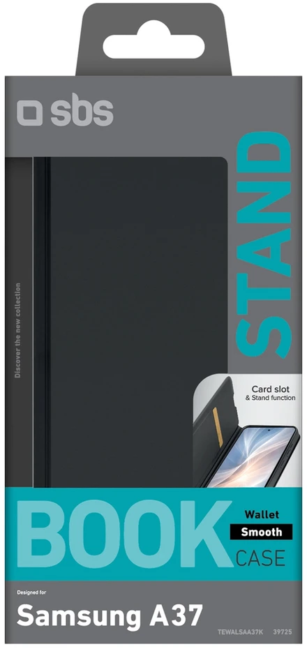 SBS piniginės formos lygus dėklas, skirtas „Samsung Galaxy A37“ su atlenkimu – Juodas