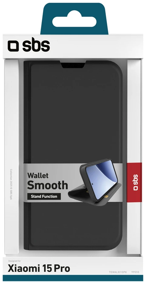 SBS Wallet Smooth dėklas skirtas Xiaomi 15 Pro with Flip – juodos spalvos
