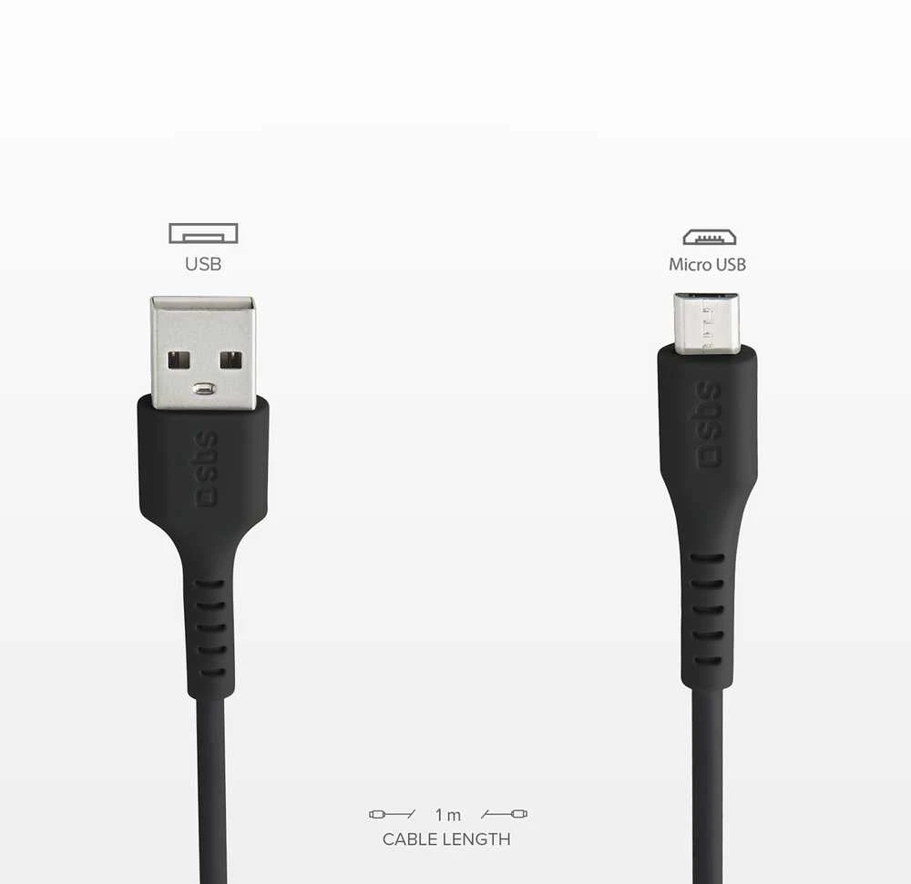 SBS LTHL200 USB-A – Micro-USB kabelis 1m – juodos spalvos