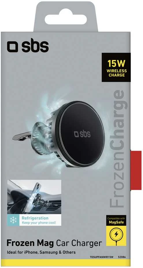 Telefono lakiklis su belaidžiu įkrovimu SBS TESUPFANWIR15W 15W for air vent, with cooling - juodas