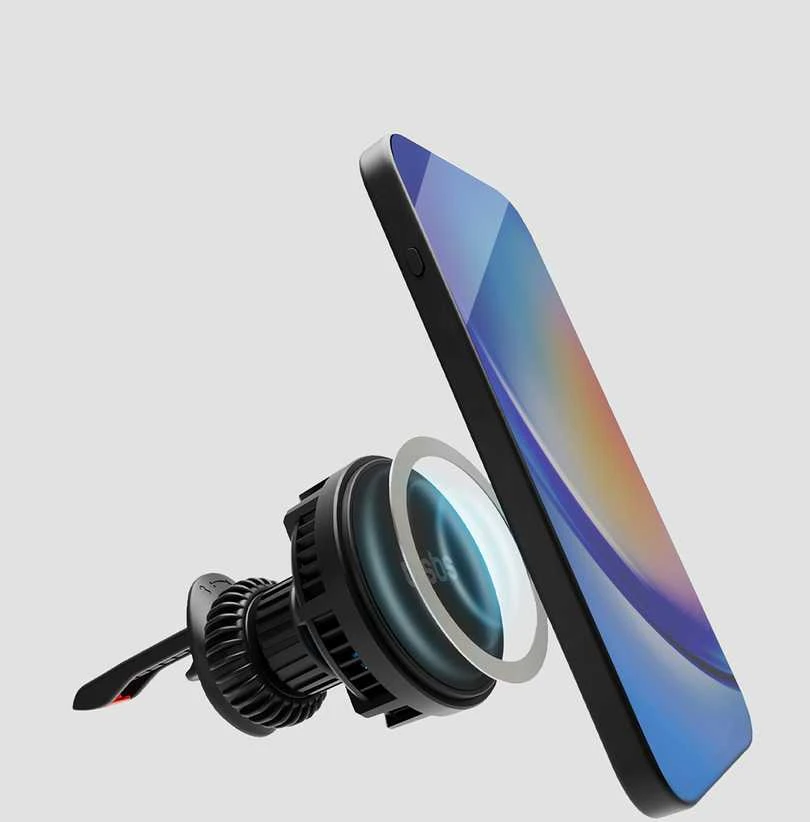Telefono lakiklis su belaidžiu įkrovimu SBS TESUPFANWIR15W 15W for air vent, with cooling - juodas