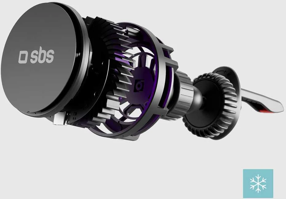 Telefono lakiklis su belaidžiu įkrovimu SBS TESUPFANWIR15W 15W for air vent, with cooling - juodas