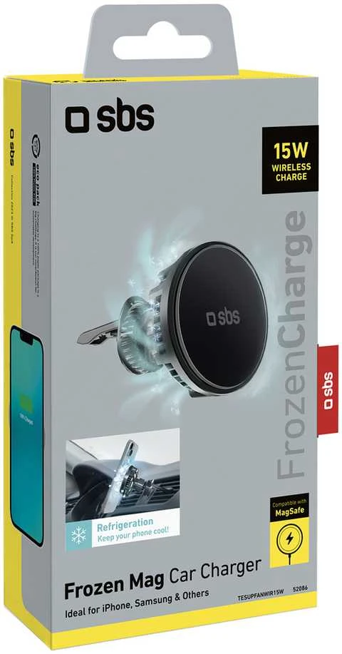 Telefono lakiklis su belaidžiu įkrovimu SBS TESUPFANWIR15W 15W for air vent, with cooling - juodas