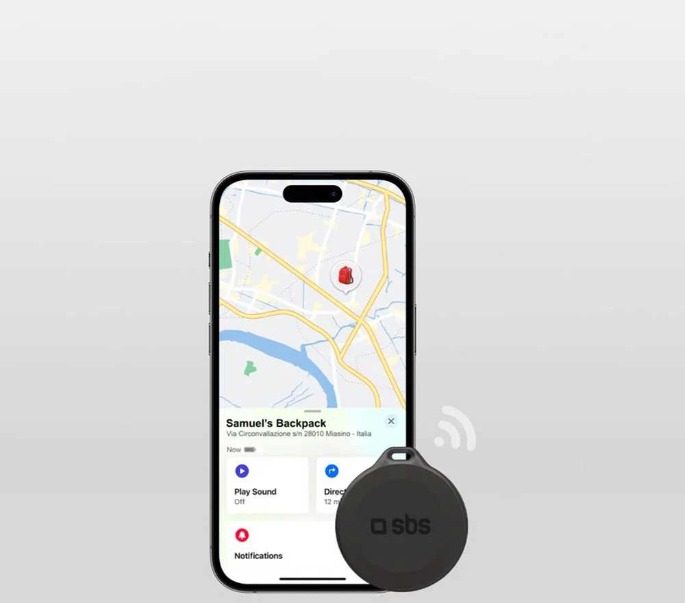SBS Track My Circle Atsparus vandeniui IP65 Locator Compatible with Apple Find My – juodos spalvos