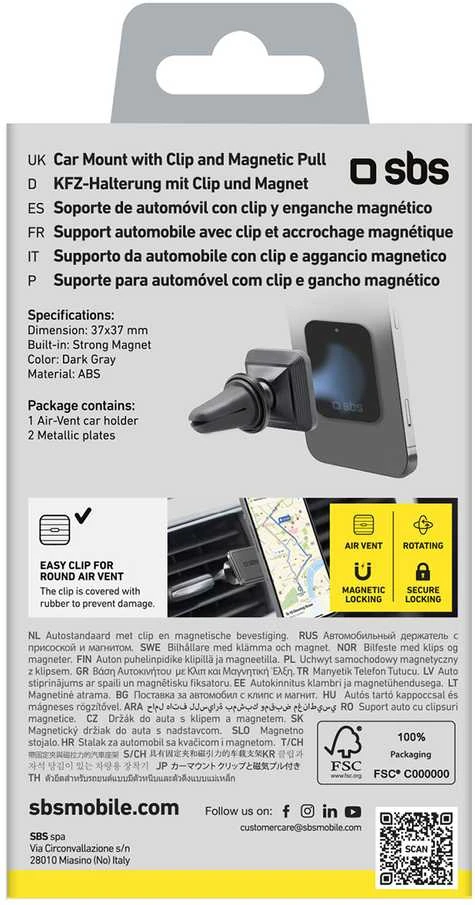 Magnetinis išmaniojo telefono laikiklis SBS TESUPMAGLCLIP - juodas