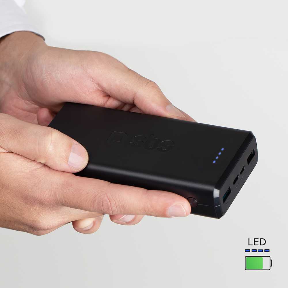 Power Bank 20.000 mAh Greitas įkrovimas, 2 USB By SBS Juodas