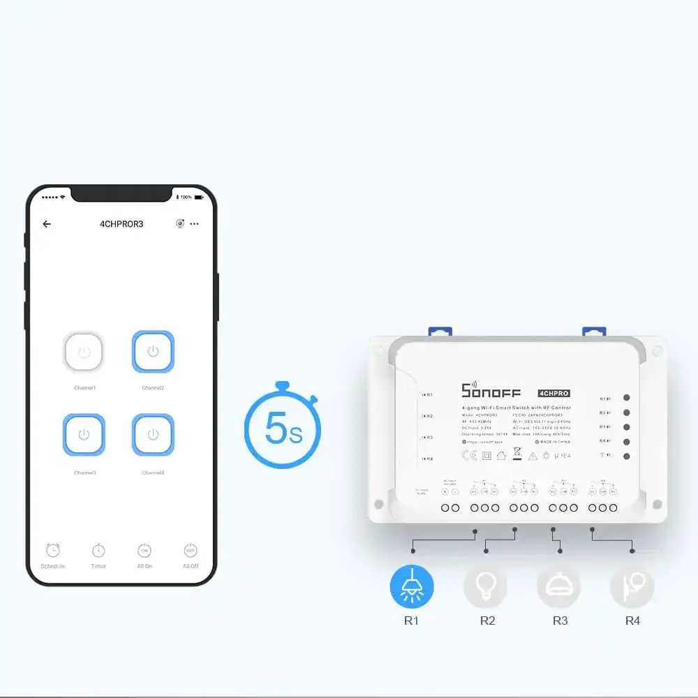 Sonoff R3 4-kanalų išmani relė valdoma WiFi 230VAC 2200W