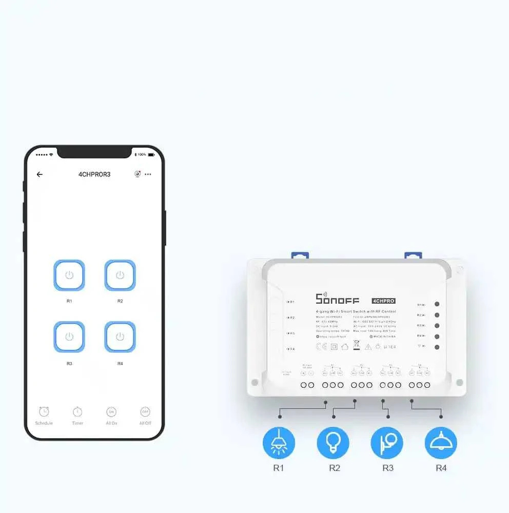 Sonoff R3 4-kanalų išmani relė valdoma WiFi 230VAC 2200W