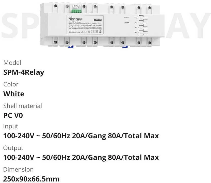 Išmanusis sukraunamas galios matuoklis Sonoff SPM-4Relay