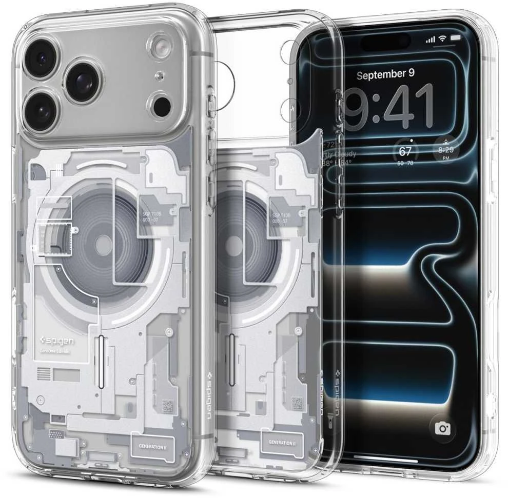 Dėklas „Spigen Ultra Hybrid MagSafe“, „Zero One“ baltos – „iPhone 17 Pro Max“