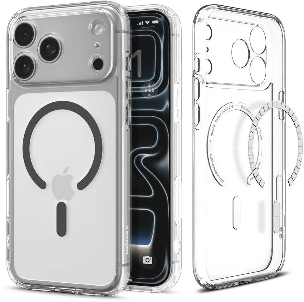 Dėklas „Spigen Ultra Hybrid MagSafe“, skaidrus grafitas – „iPhone 17 Pro Max“