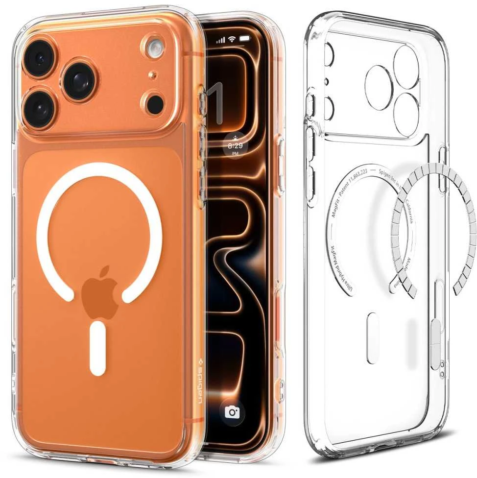 Dėklas „Spigen Ultra Hybrid MagSafe“, skaidrus baltas - iPhone 17 Pro Max