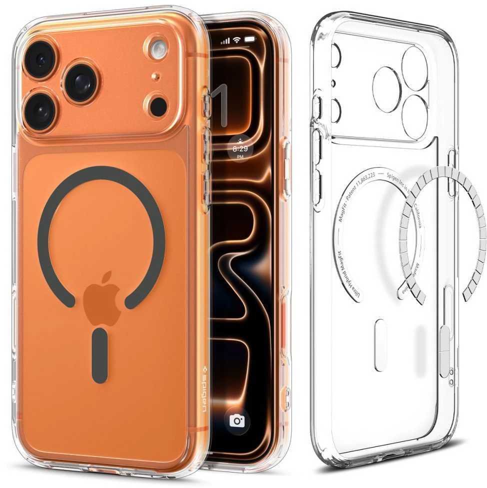Spigen Ultra Hybrid MagSafe dėklas skirtas Apple iPhone 17 Pro – skaidrus pilkos spalvos