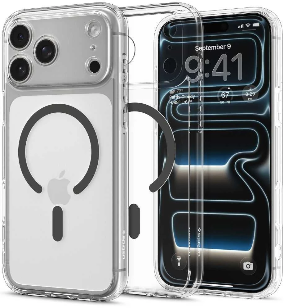 Spigen Ultra Hybrid MagSafe dėklas skirtas Apple iPhone 17 Pro – skaidrus pilkos spalvos