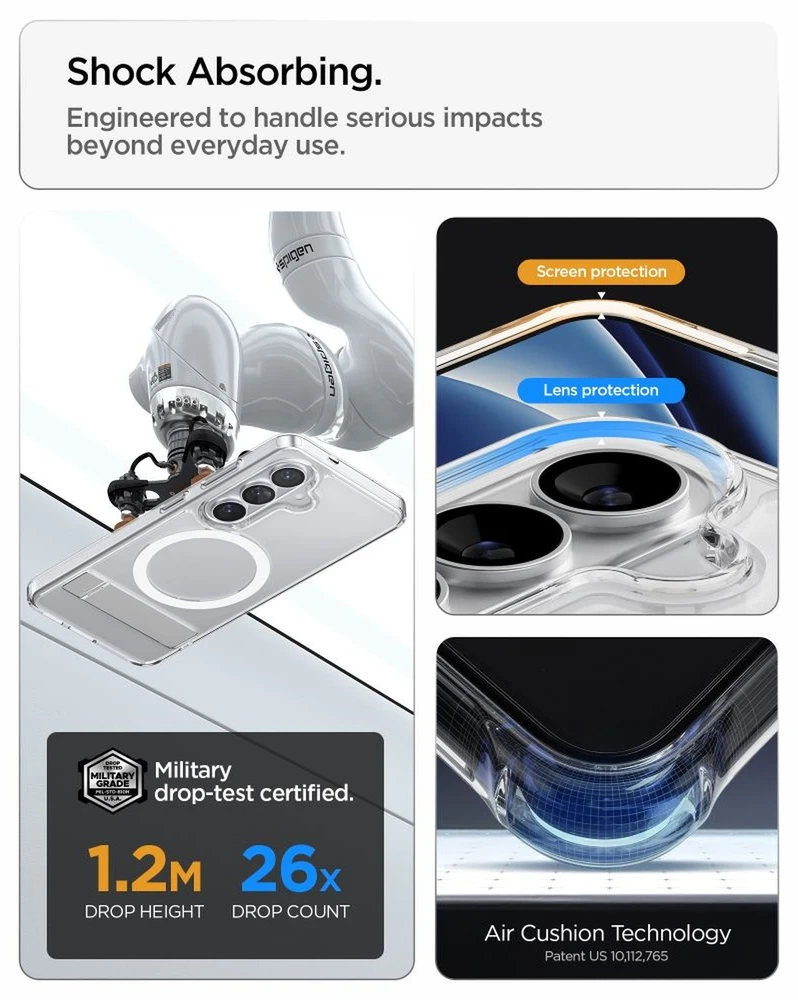 Spigen Ultra Hybrid S Mag MagSafe dėklas skirtas Samsung Galaxy S26 – skaidruus ir baltos spalvos