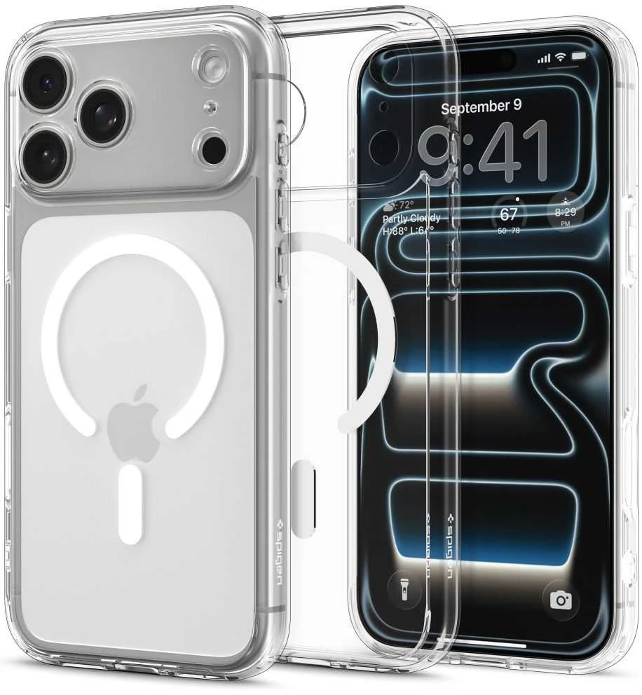 Spigen Ultra Hybrid MagSafe dėklas skirtas Apple iPhone 17 Pro – skaidrus and baltos spalvos