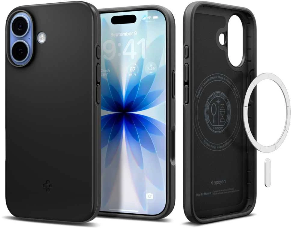 Spigen Thin Fit MagSafe dėklas skirtas Apple iPhone 17 – juodos spalvos