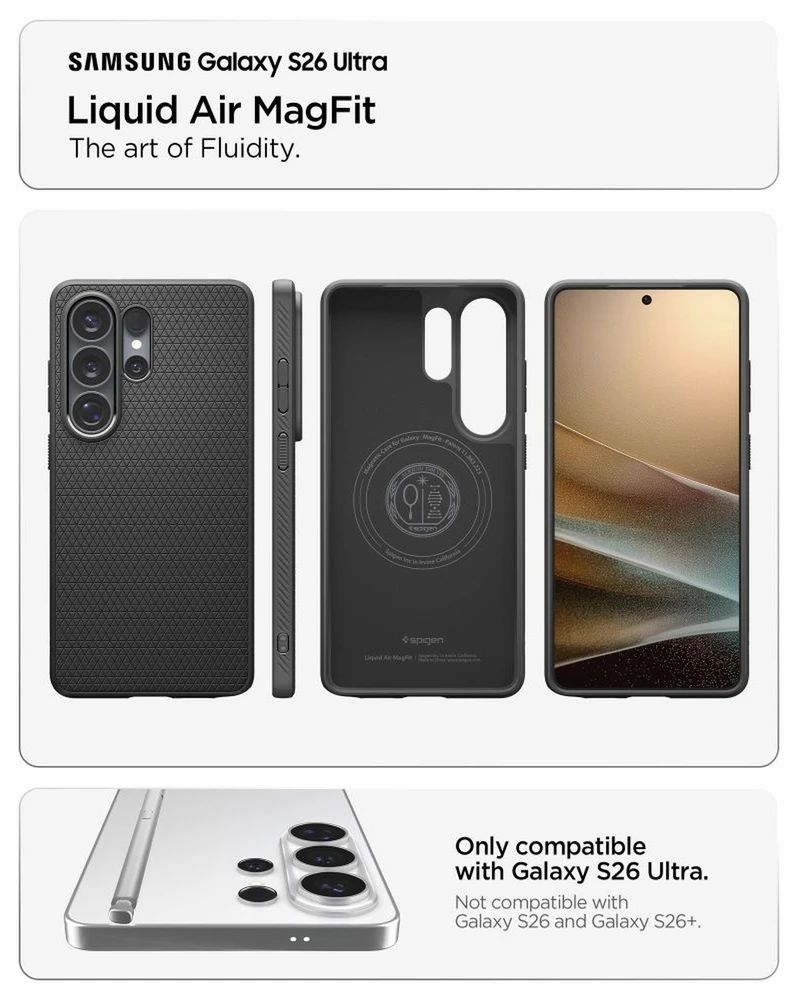 Spigen Liquid Air Mag MagSafe dėklas skirtas Samsung Galaxy S26 Ultra – juodos spalvos
