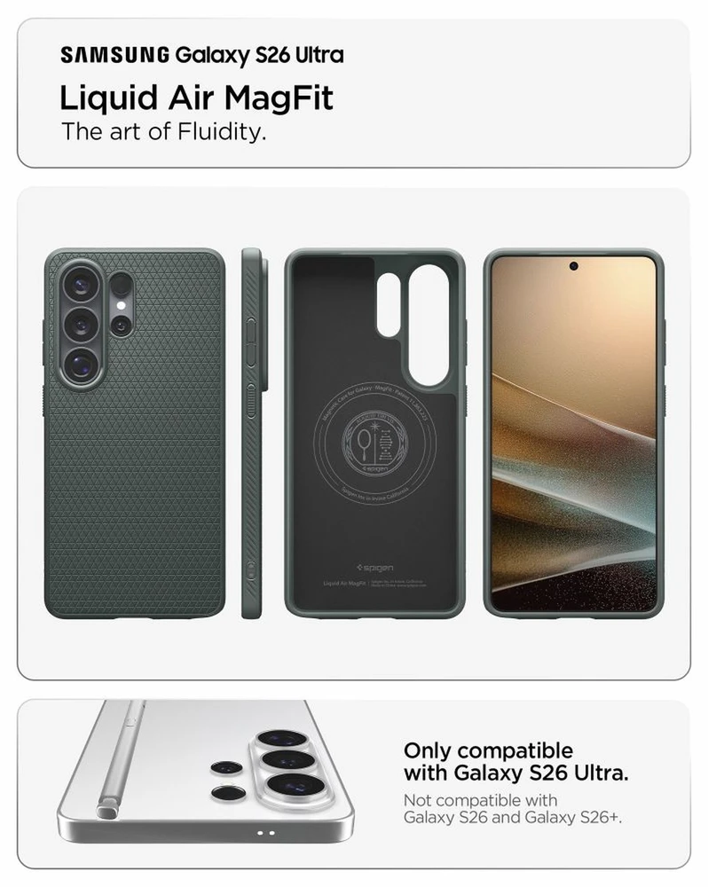 Dėklas Spigen Liquid Air Mag MagSafe Samsung Galaxy S26 Ultra Abyss žalios spalvos