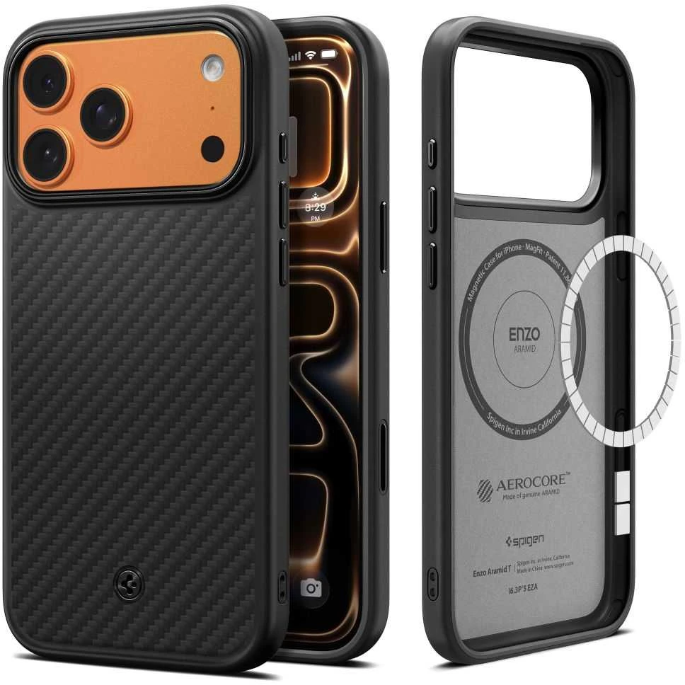 Dėklas Spigen Enzo Aramid "T" MagSafe case for iPhone 17 Pro - juodas