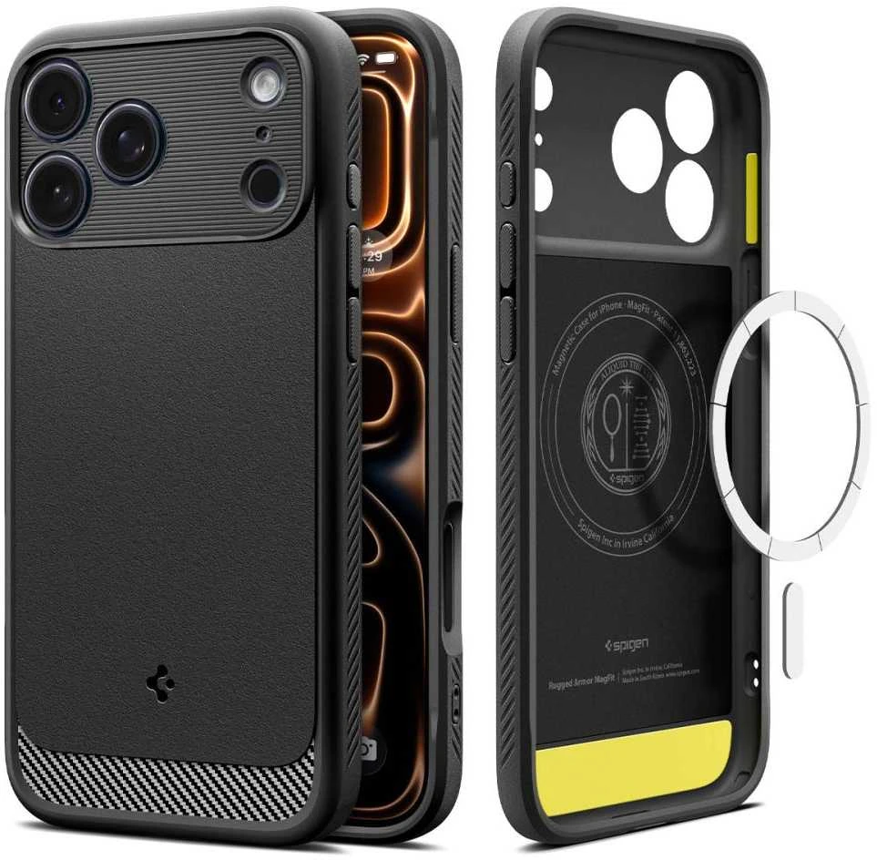 „Spigen Rugged Armor Mag MagSafe“ dėklas, skirtas iPhone 17 Pro Max – matinis juodas