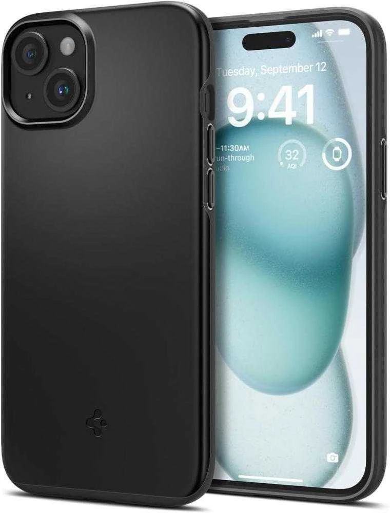 Spigen Thin Fit dėklas skirtas Apple iPhone 15,  spalva - Juoda aprašymas - Prekės nuotrauka