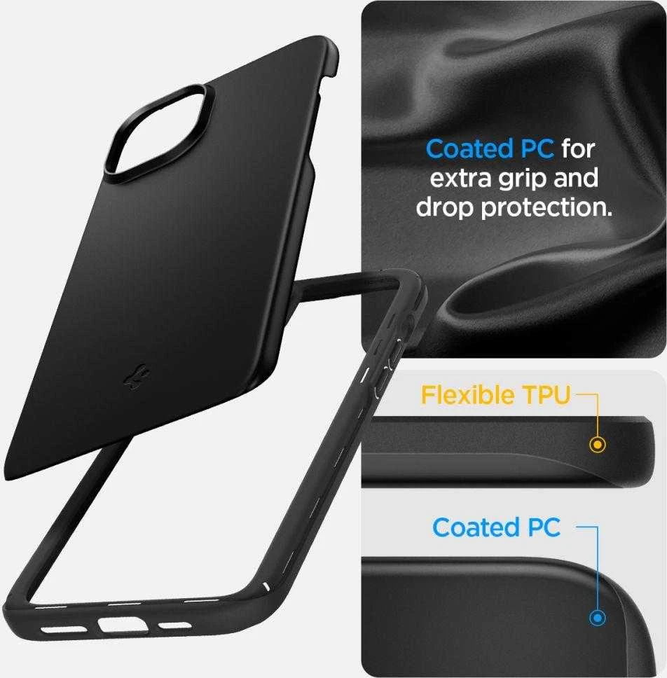 Spigen Thin Fit dėklas skirtas Apple iPhone 15,  spalva - Juoda