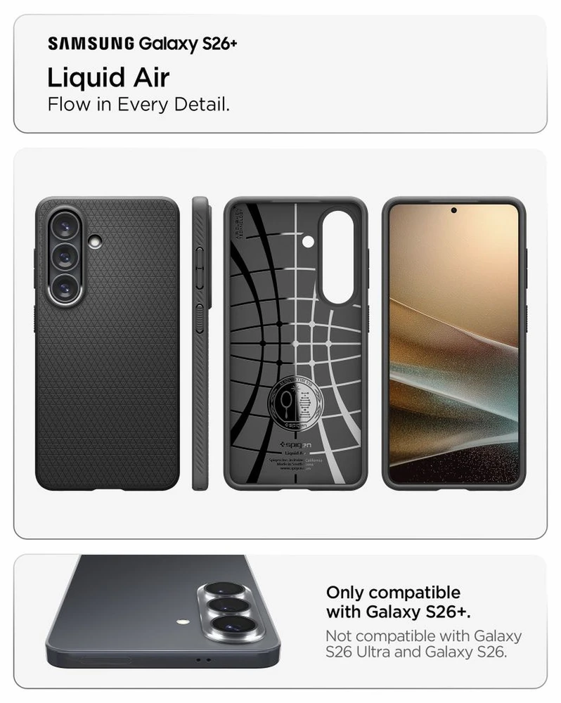 Spigen Liquid Air dėklas skirtas Samsung Galaxy S26+ – Matte juodos spalvos
