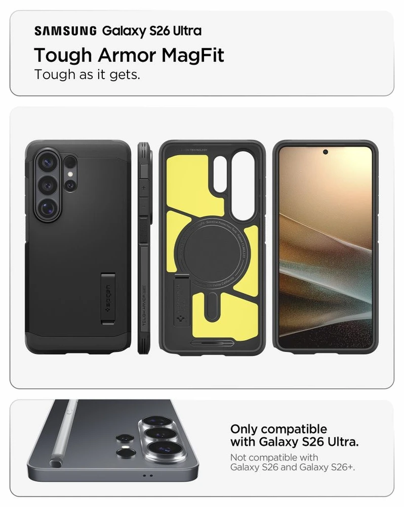 Spigen Tough Armor Mag MagSafe dėklas skirtas Samsung Galaxy S26 Ultra – juodos spalvos