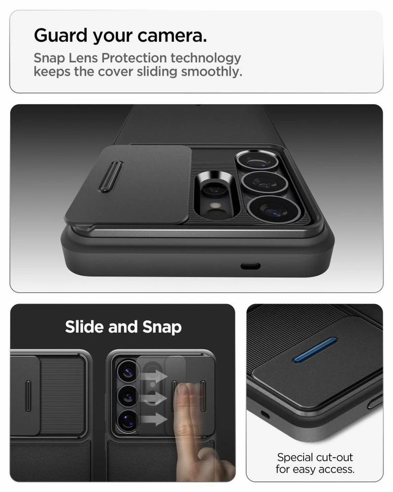 Spigen Optik Armor dėklas skirtas Samsung Galaxy S26 Ultra – juodos spalvos