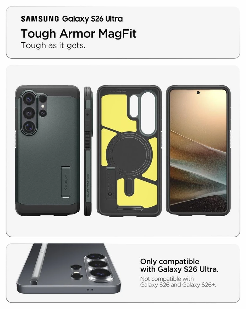 Spigen Tough Armor Mag MagSafe dėklas skirtas Samsung Galaxy S26 Ultra – žalios spalvos