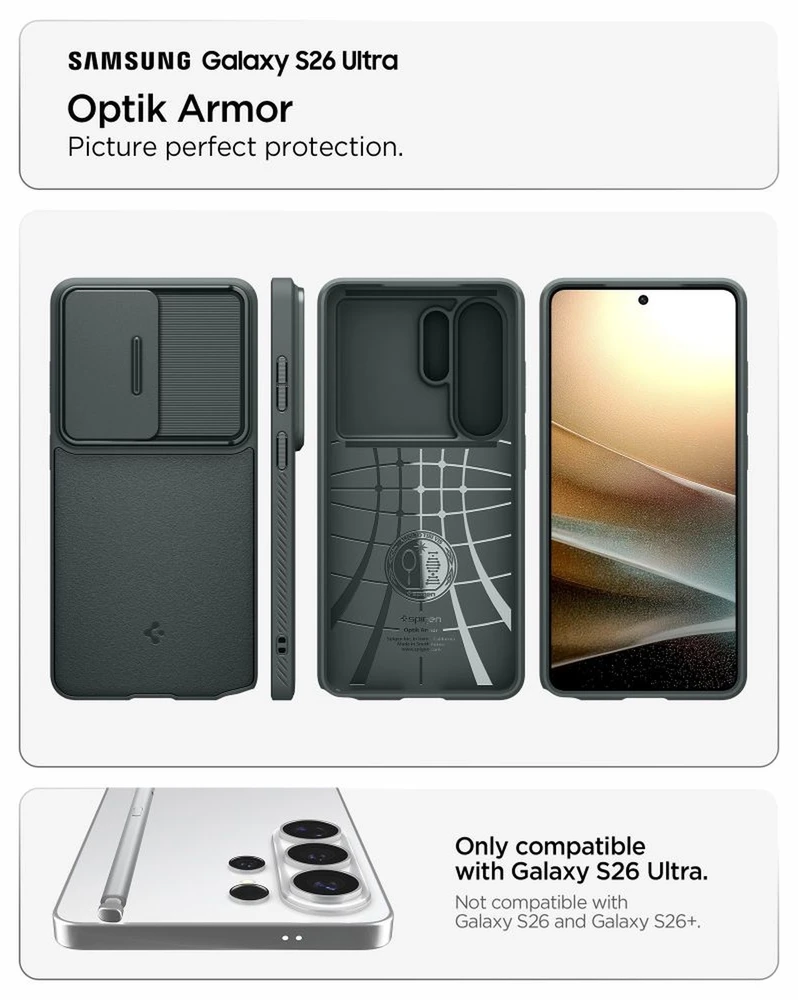 Spigen Optik Armor dėklas skirtas Samsung Galaxy S26 Ultra – žalios spalvos