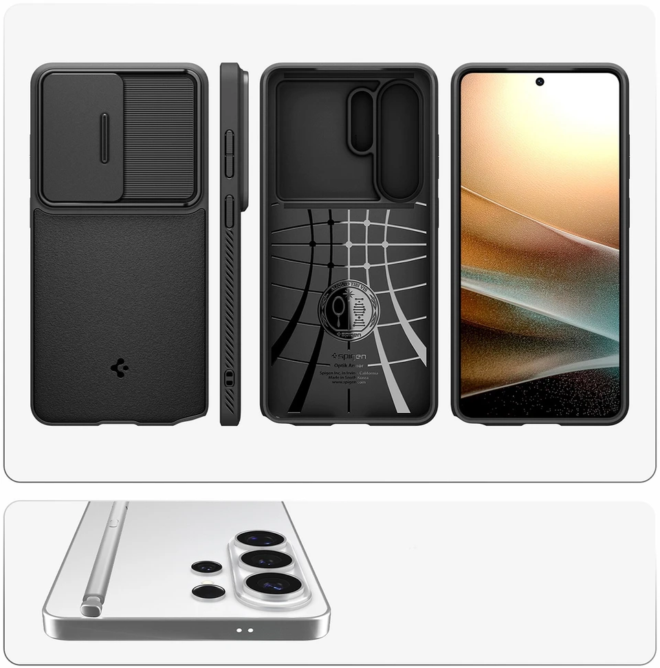 Spigen Optik Armor dėklas skirtas Samsung Galaxy S26 Ultra – juodos spalvos