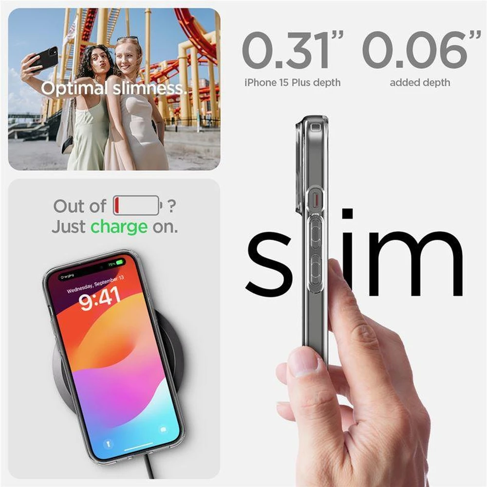 Dėklas „Spigen Crystal Flex“, krištolo skaidrumo – „Apple iPhone 15 Plus“