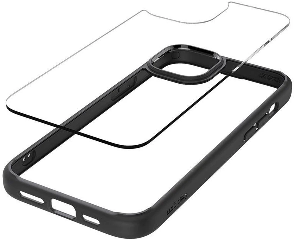 Spigen Crystal Hybrid, matte dėklas telefonui juodos spalvos – Apple iPhone 15 Plus