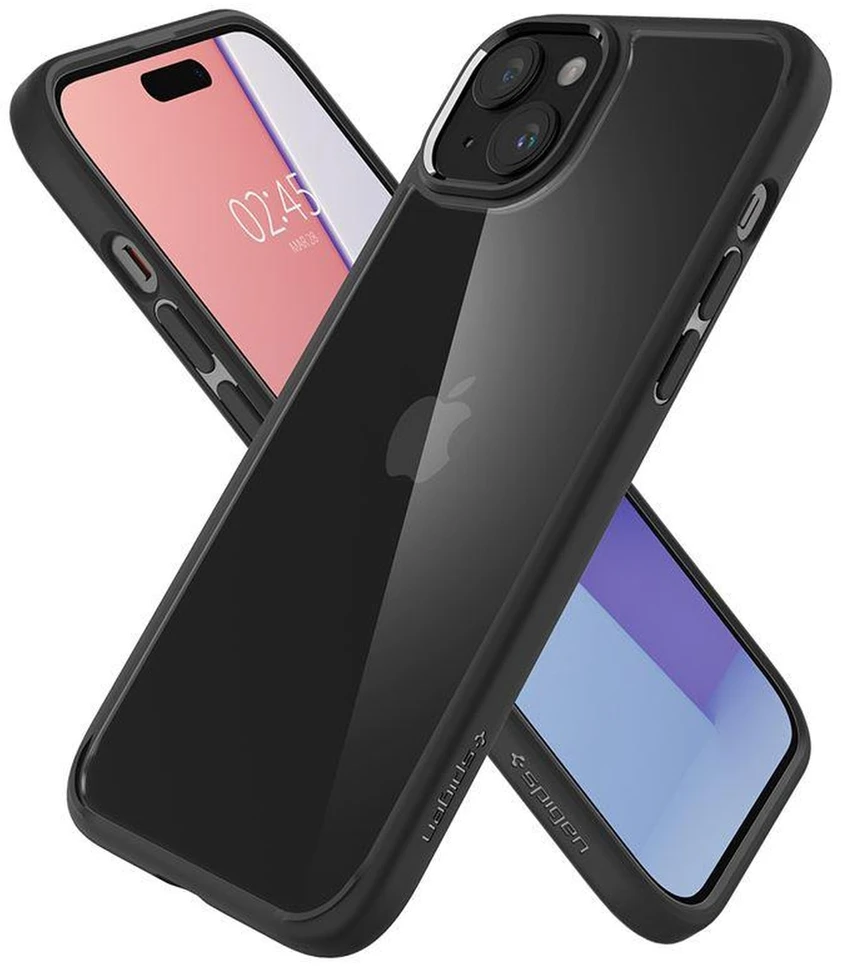 Spigen Crystal Hybrid, matte dėklas telefonui juodos spalvos – Apple iPhone 15 Plus