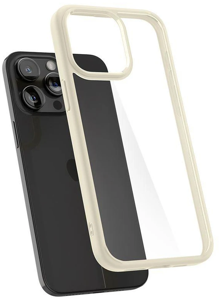 Dėklas „Spigen Crystal Hybrid“, smėlio spalvos – „iPhone 15 Pro Max“